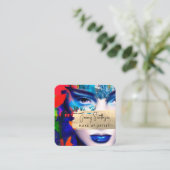 メイクアップアーティストQRコードとソーシャルメディアの追加カラフル スクエア名刺 (スタンド正面)