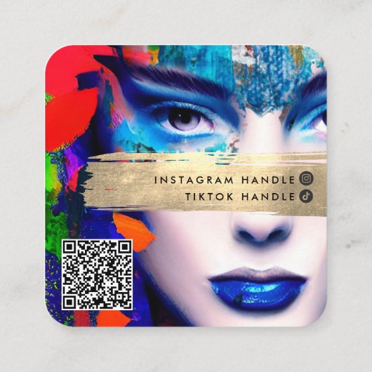 メイクアップアーティストQRコードとソーシャルメディアの追加カラフル スクエア名刺 (裏面)