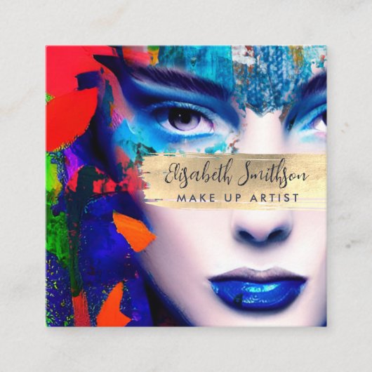 メイクアップアーティストQRコードとソーシャルメディアの追加カラフル スクエア名刺 (正面)
