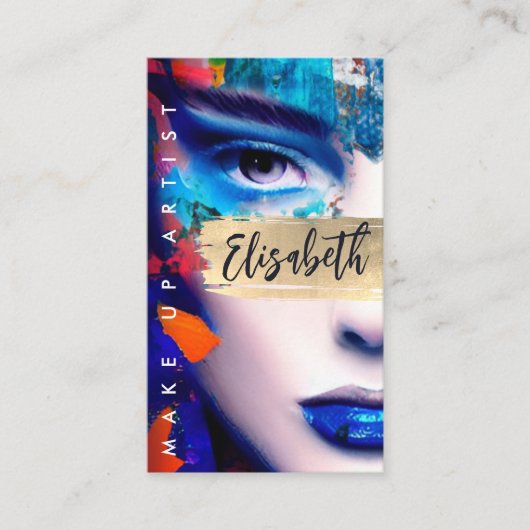 メイクアップアーティストQRコードとソーシャルメディアの追加カラフル 名刺 (正面)