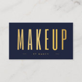 メイクアップアーティストQRコードとロゴ海軍と金ゴールド 名刺 (正面)