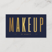 メイクアップアーティストQRコードとロゴ海軍と金ゴールド 名刺 (正面)