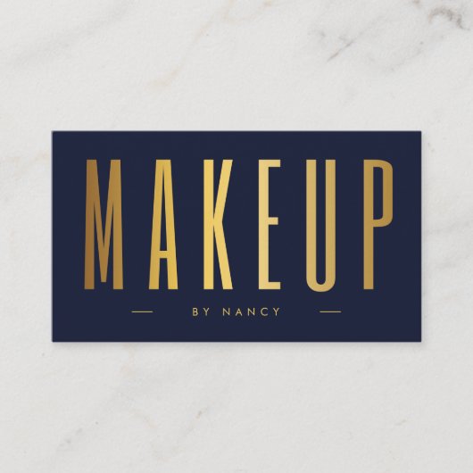 メイクアップアーティストQRコードとロゴ海軍と金ゴールド 名刺 (正面)