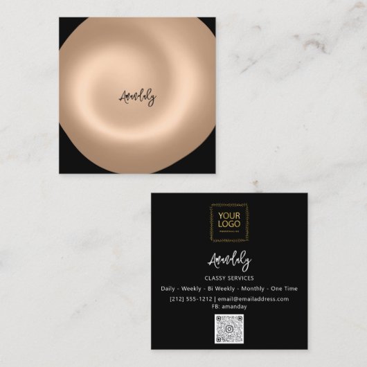 メイクアップアーティストQRコードロゴ赤面白黒 スクエア名刺 (正面/裏面)