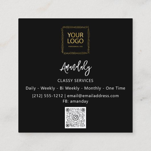 メイクアップアーティストQRコードロゴ赤黒爪、 ネイル モダン スクエア名刺 (裏面)