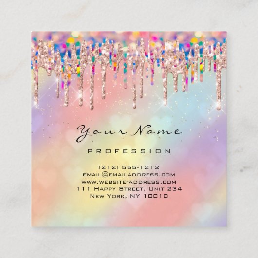 メイクアップアーティストUnicornブラックホログラフハート スクエア名刺 (裏面)