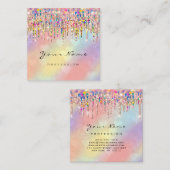 メイクアップアーティストUnicornブラックホログラフハート スクエア名刺 (正面/裏面)