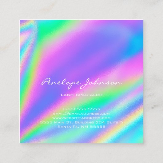 メイクアップアーティストUnicornホログラフィック スクエア名刺 (裏面)