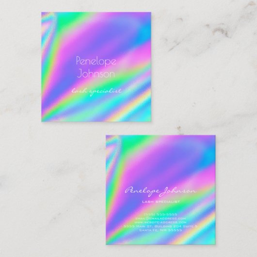 メイクアップアーティストUnicornホログラフィック スクエア名刺 (正面/裏面)