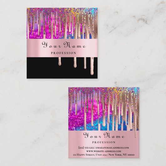 メイクアップアーティストUnicorn自筆証書爪、 ネイルアーティスト スクエア名刺 (正面/裏面)