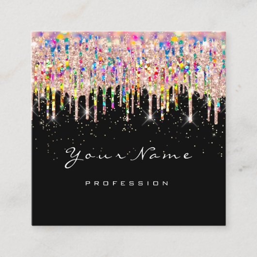 メイクアップアーティストUnicorn Black Holigraph Unicorn Blue スクエア名刺 (正面)