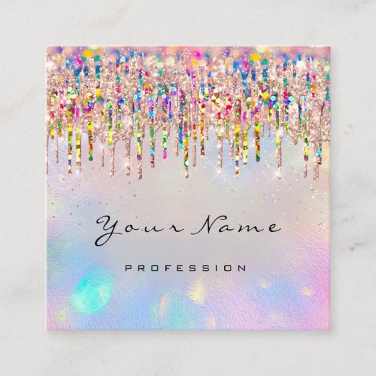 メイクアップアーティストUnicorn Rainbow Holigraph Drips スクエア名刺 (正面)