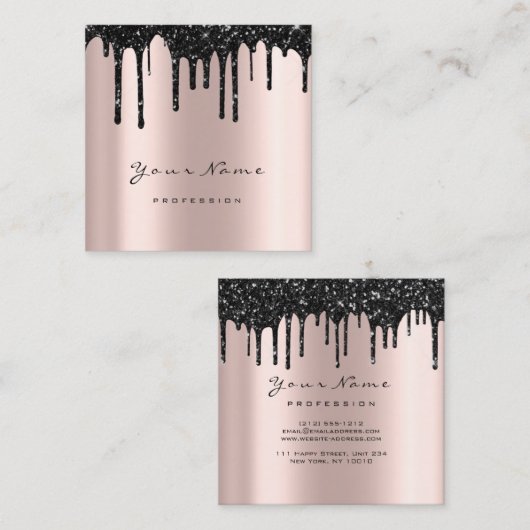 メイクアップアーティストWaxing Brows Black DripMicroblading スクエア名刺 (正面/裏面)