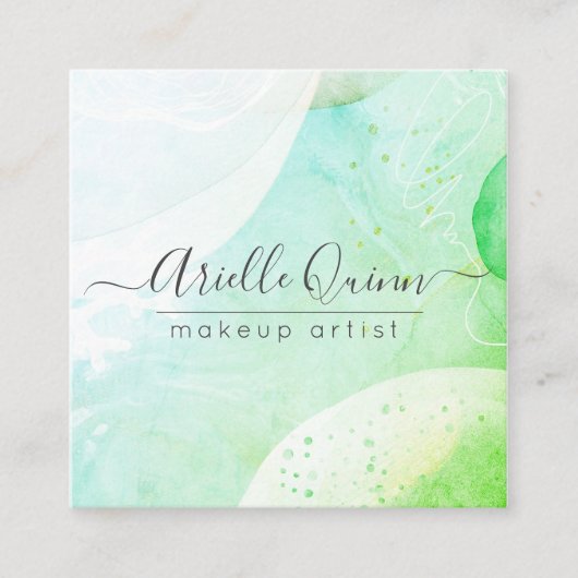 メイクアップアーティスモダントの水の色の形状スクリプト スクエア名刺 (正面)