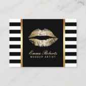 メイクアップアーティスモダントストライプ金ゴールドリップぽっちゃり 名刺 (正面)