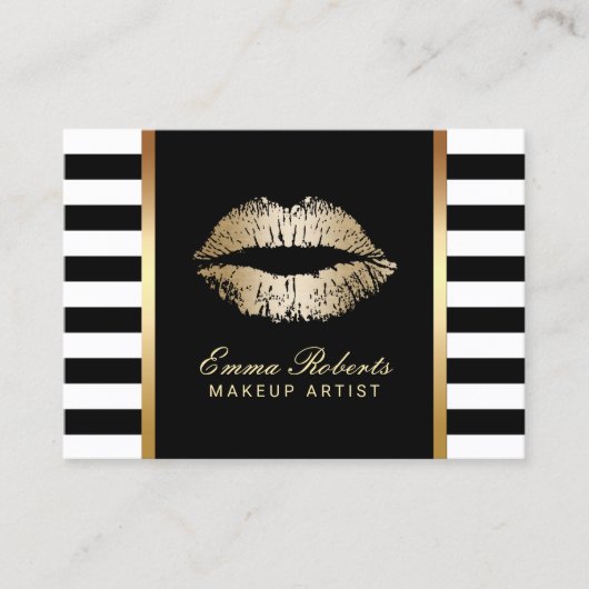 メイクアップアーティスモダントストライプ金ゴールドリップぽっちゃり 名刺 (正面)