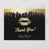メイクアップアーティスモダントブラック&金ゴールドサロンありがとう ポストカード (正面)