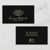 メイクアップアーティスモダントブラック&金ゴールドリップ 名刺 (正面/裏面)