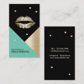 メイクアップアーティスモダントリップターコイズ金ゴールド&ブラック 名刺 (正面/裏面)