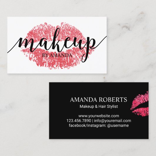 メイクアップアーティスモダントレッドリッププリントサロン 名刺 (正面/裏面)