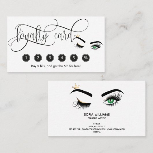 メイクアップウィンクアイグリーン美しいサロンロイヤリティカード 名刺 (正面/裏面)