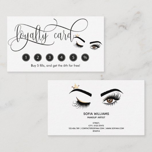 メイクアップウィンクアイブラウン美しいサロンロイヤリティカード 名刺 (正面/裏面)