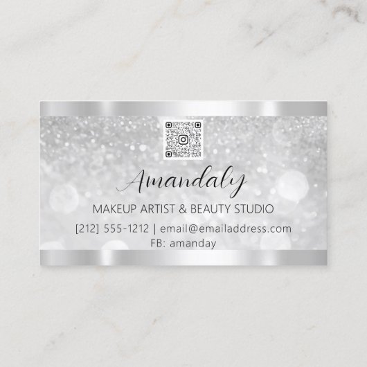 メイクアップエステティシャンラッシュ爪、 ネイルQRCodeロゴシルバーB 名刺 (裏面)