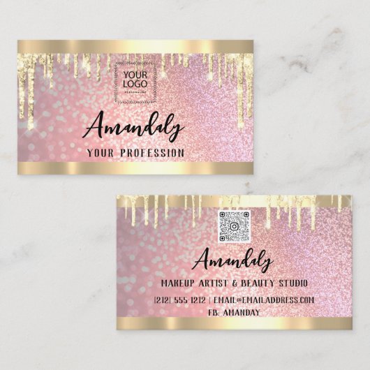 メイクアップエステティシャンラッシュQRロゴ金ゴールドドライブ 名刺 (正面/裏面)