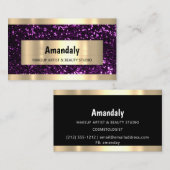 メイクアップエレガントアーティストヘアサロンブラックパープル金ゴールド 名刺 (正面/裏面)