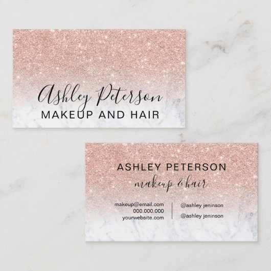 メイクアップエレガントタイポグラフィバラ金ゴールドグリッター大理石 名刺 (正面/裏面)