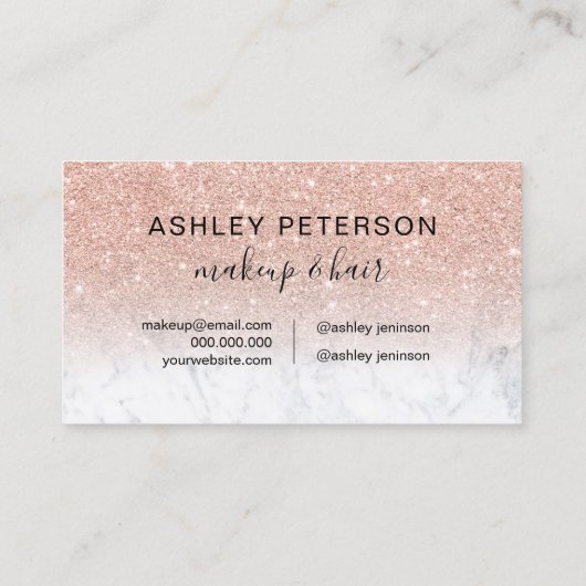 メイクアップエレガントタイポグラフィバラ金ゴールドグリッター大理石 名刺 (裏面)