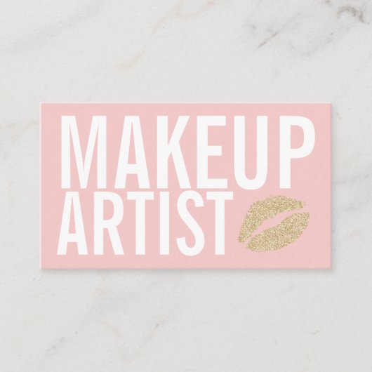 メイクアップエレガントタイポグラフィピンク金ゴールドグリッター唇 名刺 (正面)