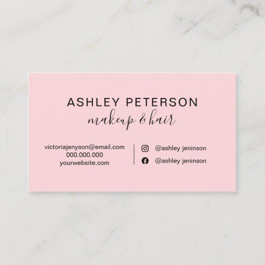 メイクアップエレガントタイポグラフィマーブルピンクグリッター 名刺 (裏面)