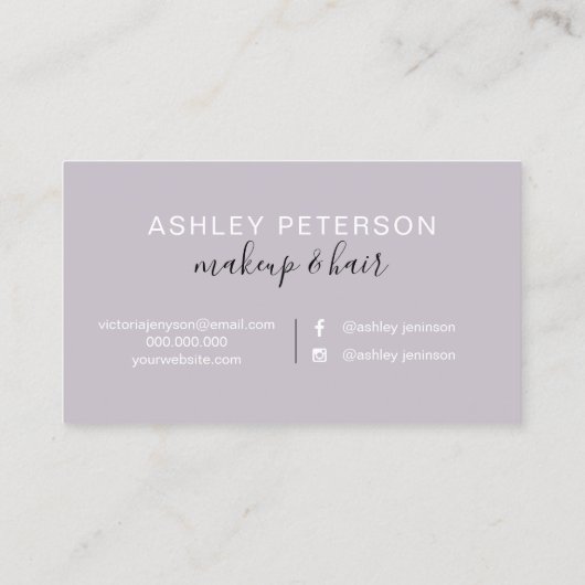 メイクアップエレガントタイポグラフィ大理石パープルグリッター 名刺 (裏面)
