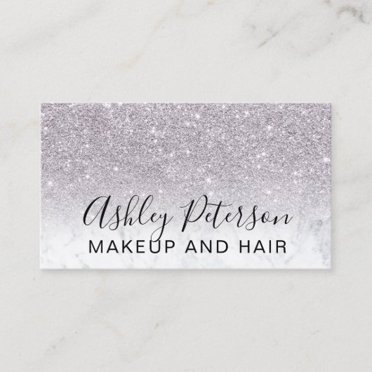 メイクアップエレガントタイポグラフィ大理石パープルグリッター 名刺 (正面)