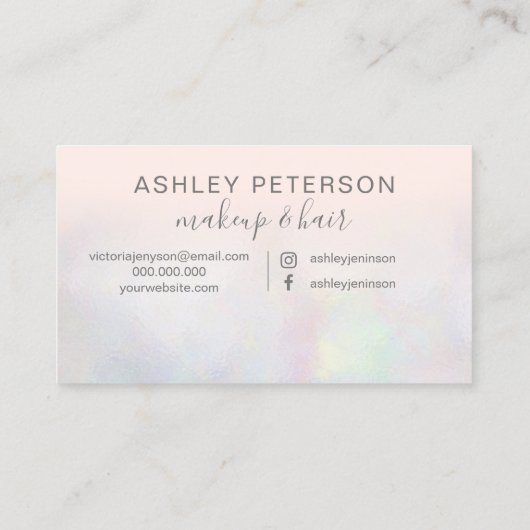 メイクアップエレガントタイポグラフィ赤面ピンクパールnacre 名刺 (裏面)