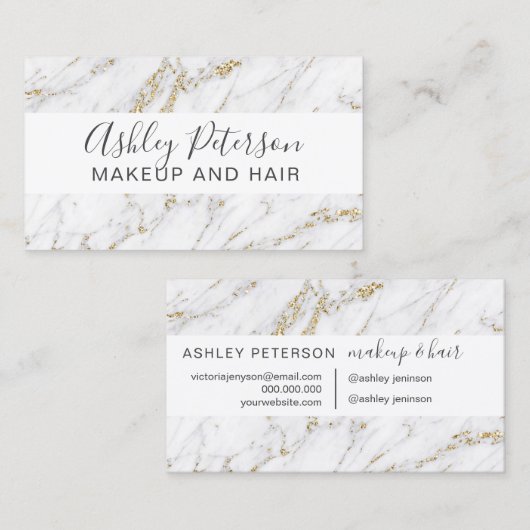 メイクアップエレガントタイポグラフィ金ゴールドグリッター大理石 名刺 (正面/裏面)