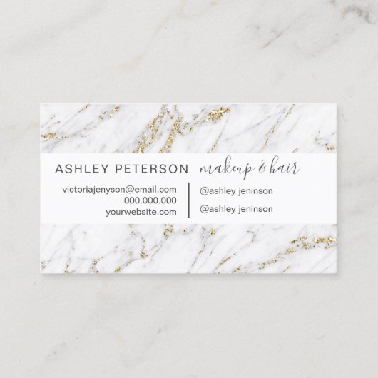 メイクアップエレガントタイポグラフィ金ゴールドグリッター大理石 名刺 (裏面)