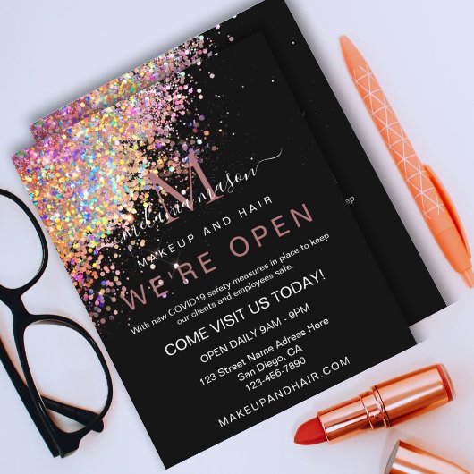 メイクアップエレガントホログラフィックバラ金ゴールドグリッターブラック チラシ