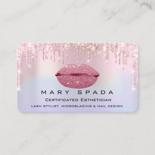 メイクアップキスリップが点滅ピンクのホログラフィックドリップ 名刺 (正面)