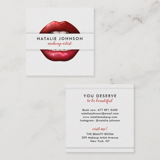 メイクアップクールアーティスト3D赤い唇グレモダンー美しい スクエア名刺 (正面/裏面)