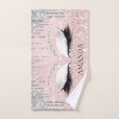 メイクアップグリッターアイズドリップスシルバーピンク名前をカスタムする ハンドタオル (ハンドタオル)