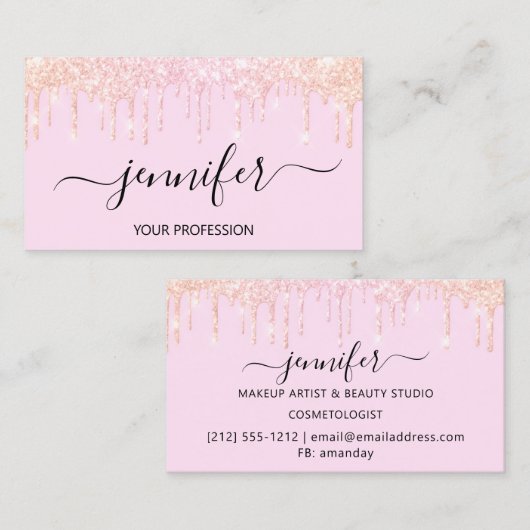 メイクアップグリッターラッシュヘア爪、 ネイルピンクドリップスバラ 名刺 (正面/裏面)