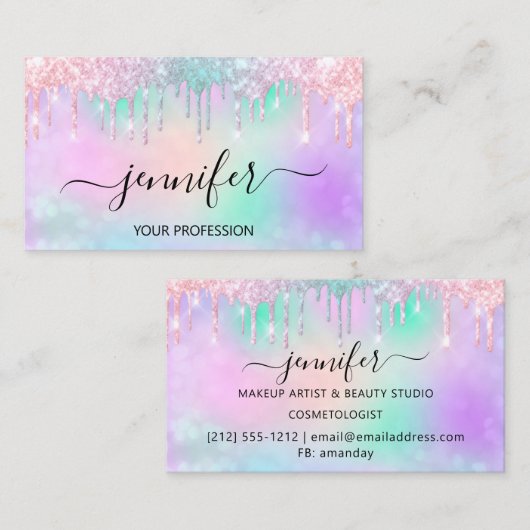 メイクアップグリッターラッシュヘア爪、 ネイルホログラフィックドリップ 名刺 (正面/裏面)