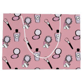 メイクアップコスメティックパターンピンク ラージペーパーバッグ (裏面)