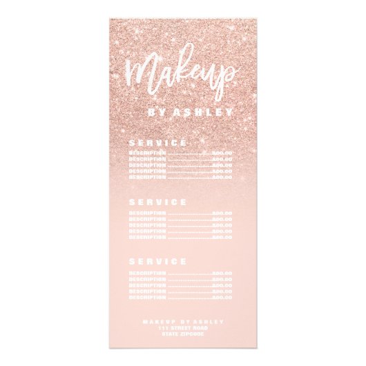 メイクアップシックタイポグラフィ赤面バラ金ゴールド価格表 ラックカード (正面)