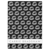 メイクアップシルバーグリッターリップブラックパーソナライズネーム クリップボード (裏面)