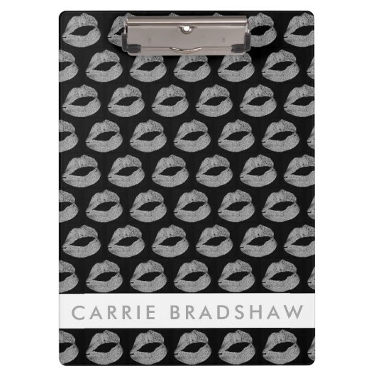 メイクアップシルバーグリッターリップブラックパーソナライズネーム クリップボード (正面)
