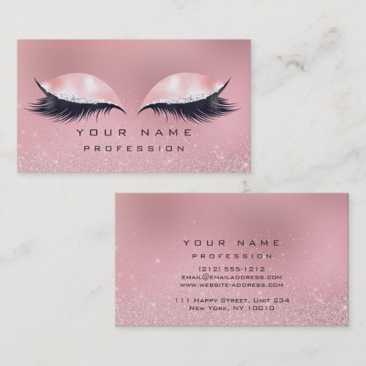メイクアップシルバーピンクガラス大理石まぶしグリッターわあ 名刺 (正面/裏面)