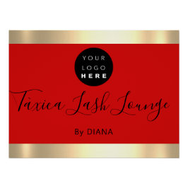 メイクアップスタジオまつげ拡張ロゴレッド金ゴールド ポスター